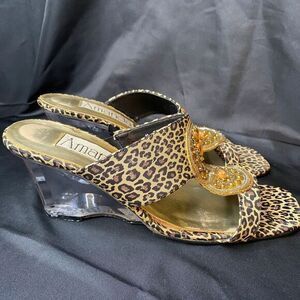AMANDA Women's Animal Print‎ Clear Wedge Heels Size 8.5